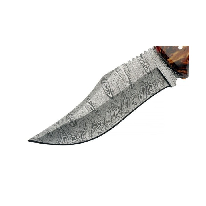 Couteau Bowie Damas Firepeak Hunter 256 Couches Manche Acrylique Etui Cuir DM1315 - Livraison Gratuite