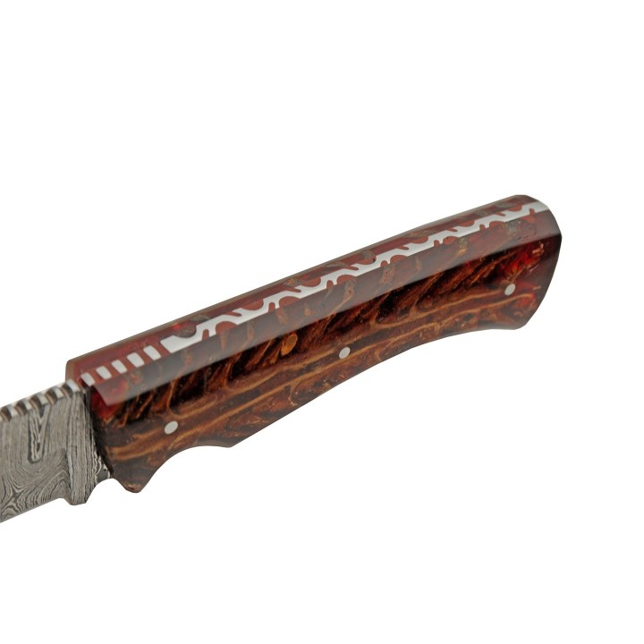 Couteau Bowie Damas Firepeak Hunter 256 Couches Manche Acrylique Etui Cuir DM1315 - Livraison Gratuite