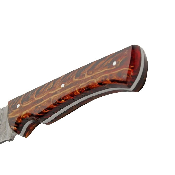 Couteau Bowie Damas Firepeak Hunter 256 Couches Manche Acrylique Etui Cuir DM1315 - Livraison Gratuite