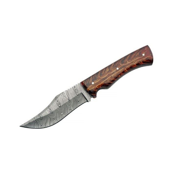 Couteau Bowie Damas Firepeak Hunter 256 Couches Manche Acrylique Etui Cuir DM1315 - Livraison Gratuite