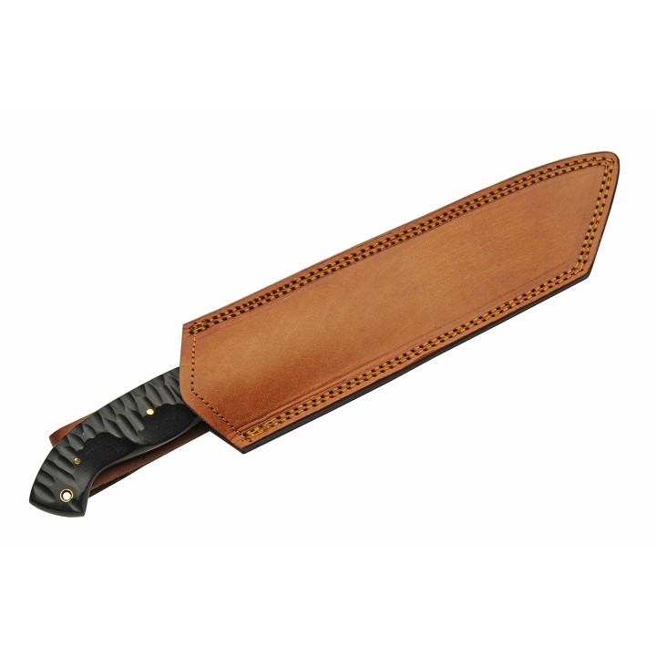 Couteau Damas Slate Hunter Machete 256 Couches Manche Micarta Etui Cuir DM1322 - Livraison Gratuite