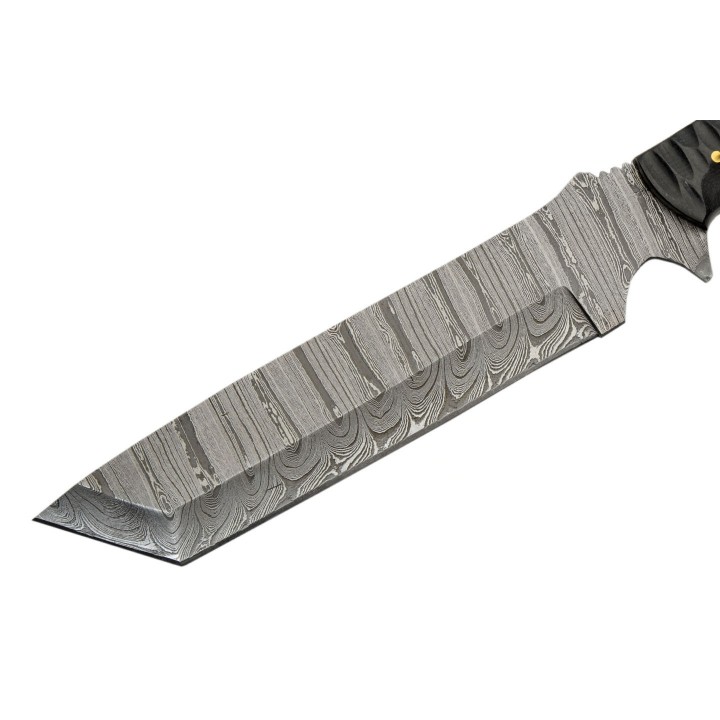 Couteau Damas Slate Hunter Machete 256 Couches Manche Micarta Etui Cuir DM1322 - Livraison Gratuite