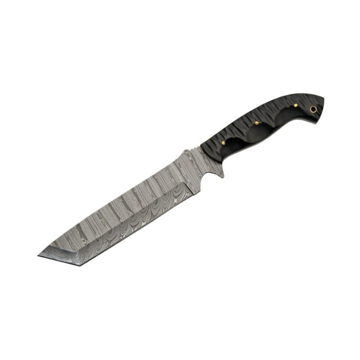 Couteau Damas Slate Hunter Machete 256 Couches Manche Micarta Etui Cuir DM1322 - Livraison Gratuite