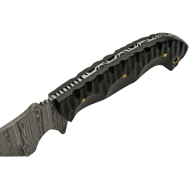 Couteau Damas Slate Hunter Machete 256 Couches Manche Micarta Etui Cuir DM1322 - Livraison Gratuite
