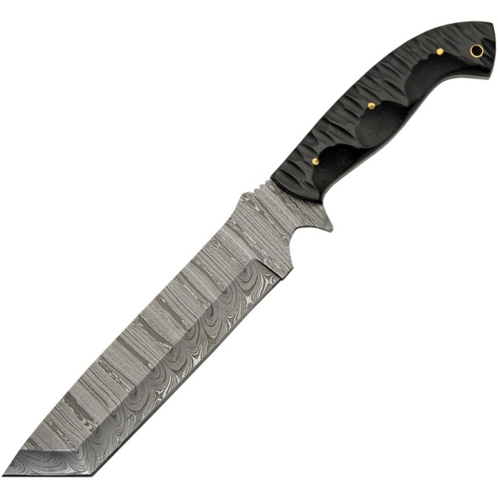 Couteau Damas Slate Hunter Machete 256 Couches Manche Micarta Etui Cuir DM1322 - Livraison Gratuite