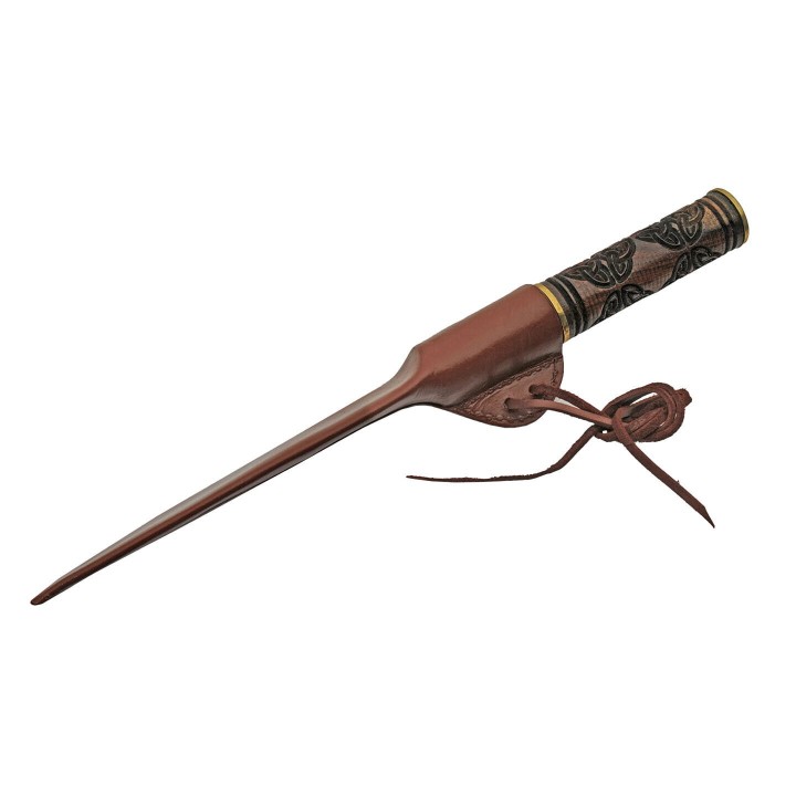 Couteau Damas Celtic Triquetra Seax 256 Couches Manche Bois Etui Cuir DM1299 - Livraison Gratuite