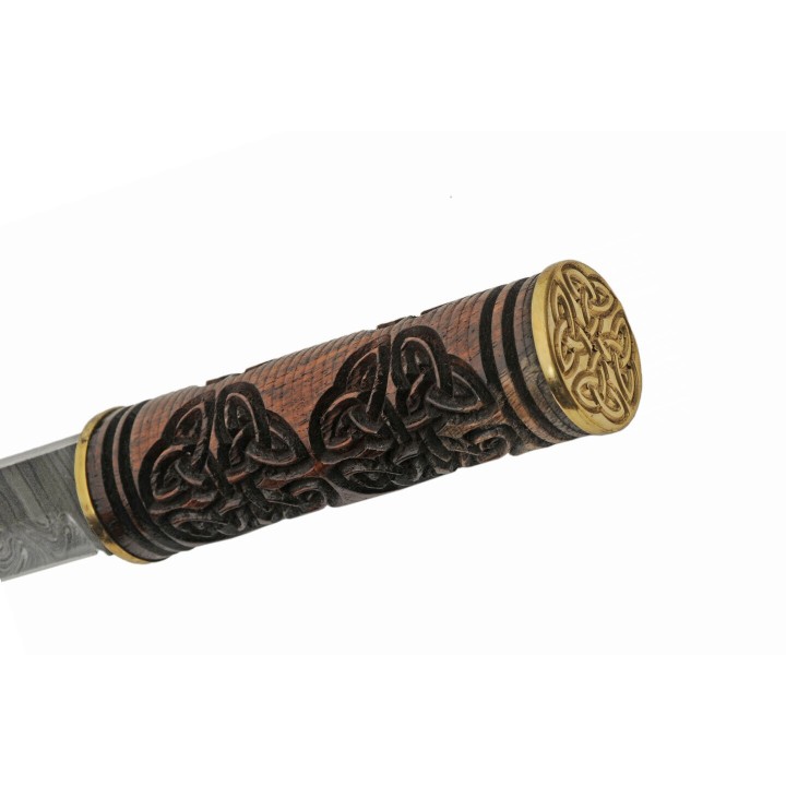 Couteau Damas Celtic Triquetra Seax 256 Couches Manche Bois Etui Cuir DM1299 - Livraison Gratuite