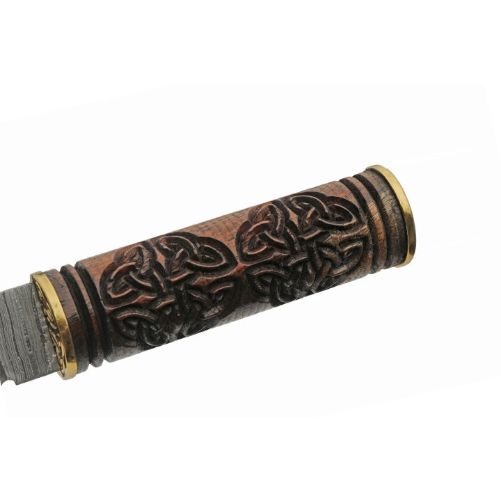Couteau Damas Celtic Triquetra Seax 256 Couches Manche Bois Etui Cuir DM1299 - Livraison Gratuite