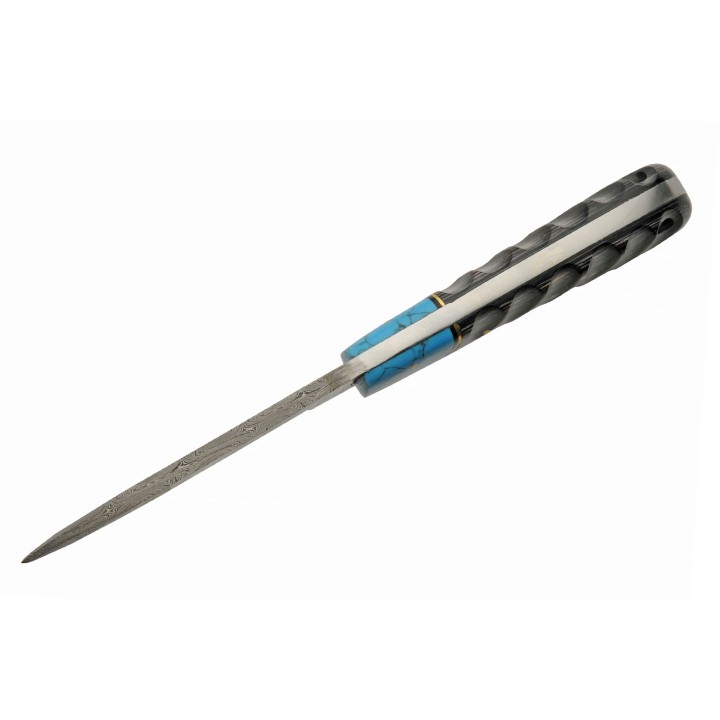 Couteau Skinner Damas 256 Couches Dusk At Dawn Hunter Manche Bois&Turquoise Etui Cuir DM1297 - Livraison Gratuite