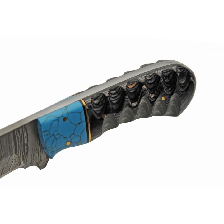 Couteau Skinner Damas 256 Couches Dusk At Dawn Hunter Manche Bois&Turquoise Etui Cuir DM1297 - Livraison Gratuite