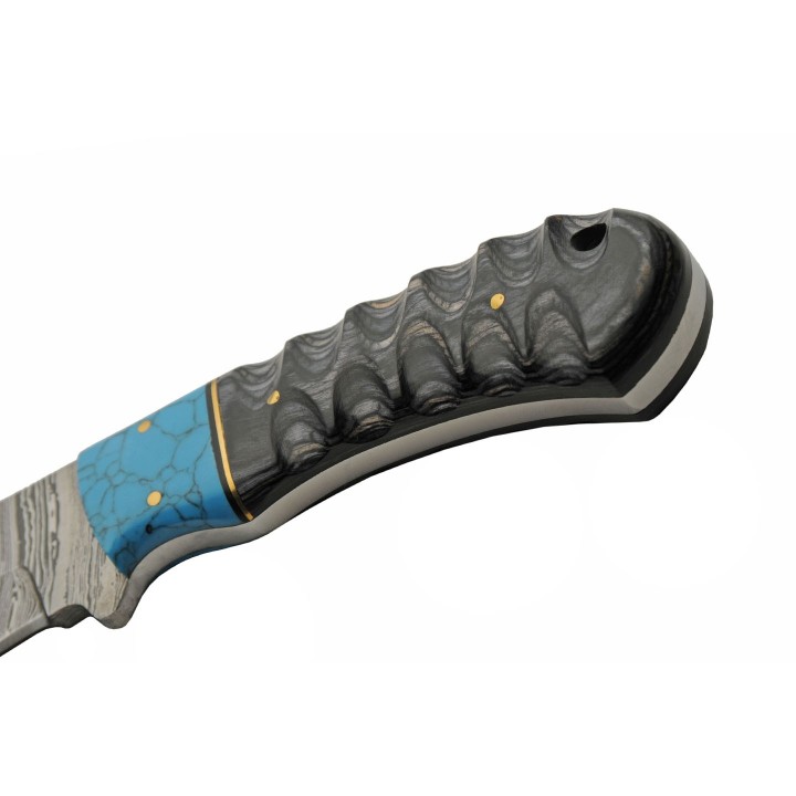 Couteau Skinner Damas 256 Couches Dusk At Dawn Hunter Manche Bois&Turquoise Etui Cuir DM1297 - Livraison Gratuite