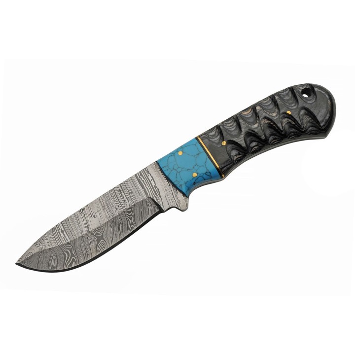 Couteau Skinner Damas 256 Couches Dusk At Dawn Hunter Manche Bois&Turquoise Etui Cuir DM1297 - Livraison Gratuite