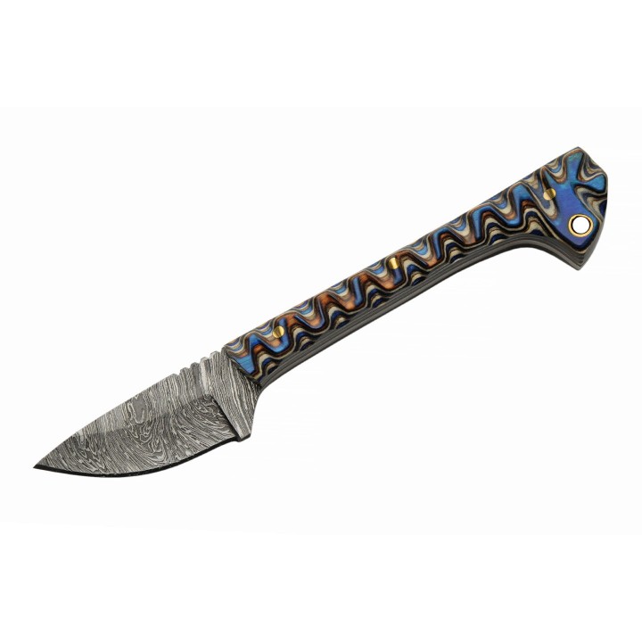 Couteau Skinner Damas 256 Couches Prideful Fang Caper Manche Bois Etui Cuir DM1320BL - Livraison Gratuite