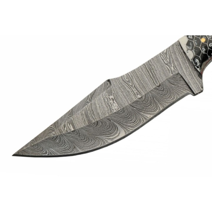 Couteau Bowie Damas 256 Couches Texas Rattler Manche Façon Snake Etui Cuir DM1321 - Livraison Gratuite