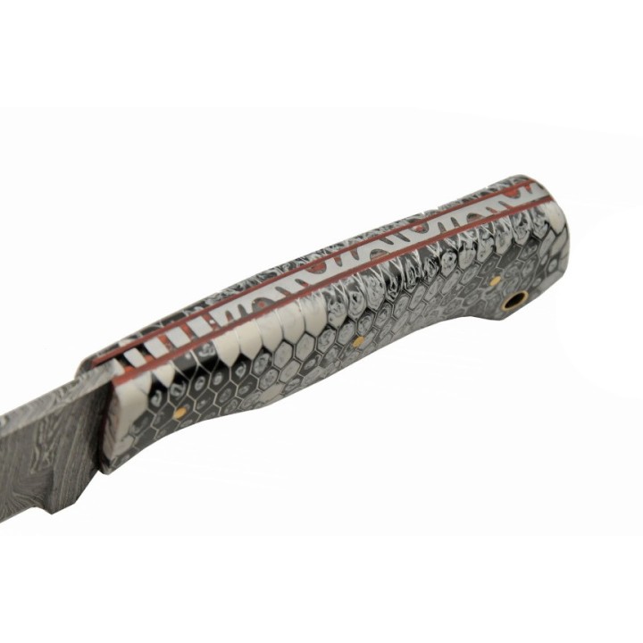 Couteau Bowie Damas 256 Couches Texas Rattler Manche Façon Snake Etui Cuir DM1321 - Livraison Gratuite