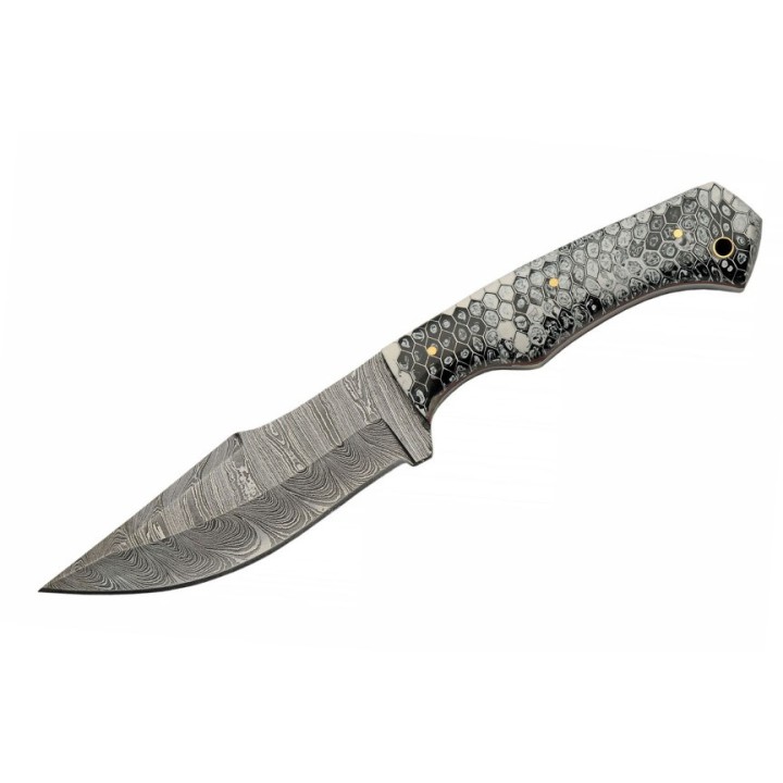 Couteau Bowie Damas 256 Couches Texas Rattler Manche Façon Snake Etui Cuir DM1321 - Livraison Gratuite