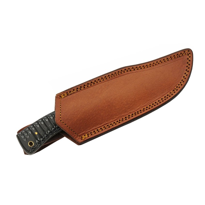 Couteau Skinner Damas 256 Couches Snake Belly Hunter Manche Façon Snake Etui Cuir DM1325 - Livraison Gratuite