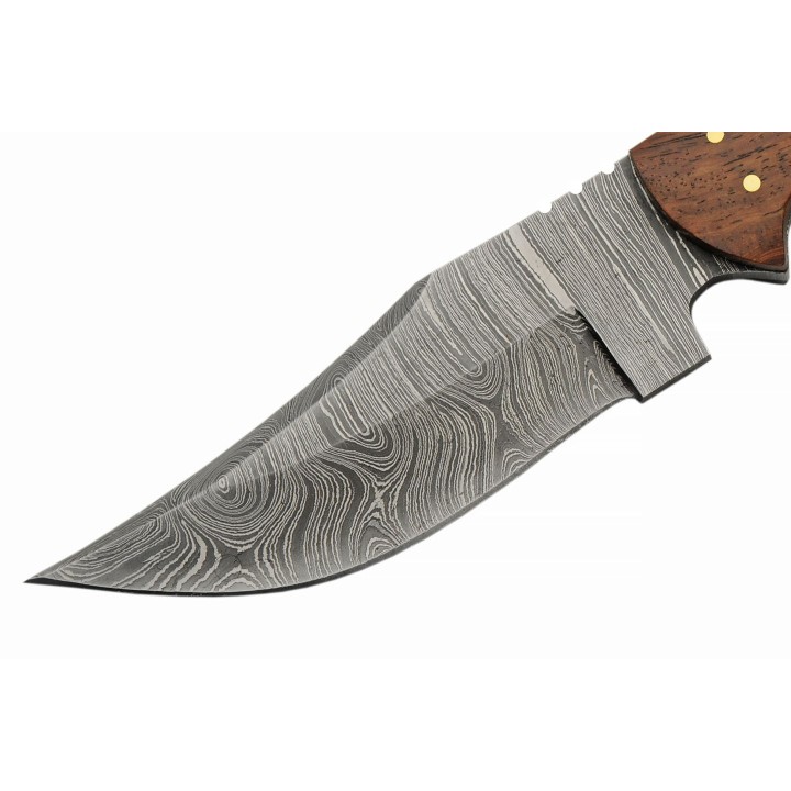 Couteau Skinner Damas 256 Couches Snake Belly Hunter Manche Façon Snake Etui Cuir DM1325 - Livraison Gratuite