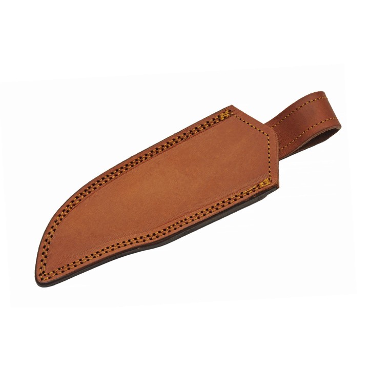 Couteau Skinner Damas 256 Couches Snake Belly Hunter Manche Façon Snake Etui Cuir DM1325 - Livraison Gratuite