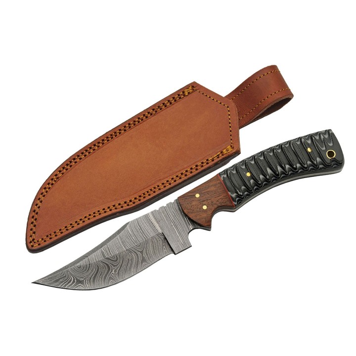 Couteau Skinner Damas 256 Couches Snake Belly Hunter Manche Façon Snake Etui Cuir DM1325 - Livraison Gratuite
