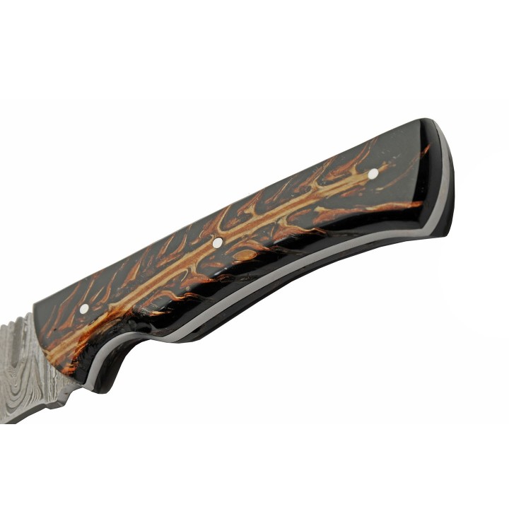 Couteau Skinner Damas 256 Couches Great Pine Hunter Etui Cuir DM1327 - Livraison Gratuite