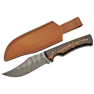 Couteau Skinner Damas 256 Couches Great Pine Hunter Etui Cuir DM1327 - Livraison Gratuite