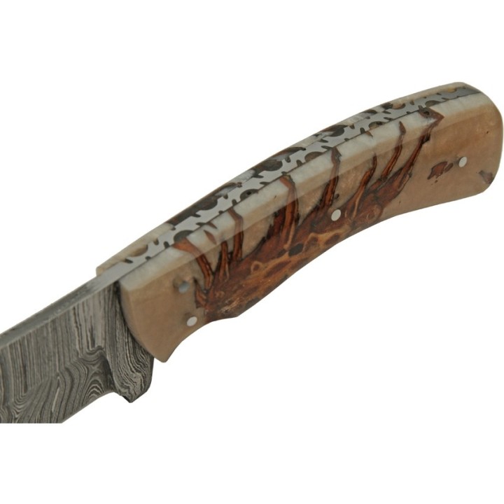 Couteau Bowie Damas 256 Couches Pine Ranch Hunter Manche Acrylique Etui Cuir DM1328 - Livraison Gratuite