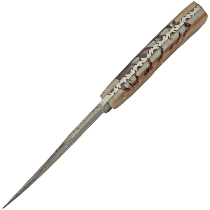 Couteau Bowie Damas 256 Couches Pine Ranch Hunter Manche Acrylique Etui Cuir DM1328 - Livraison Gratuite