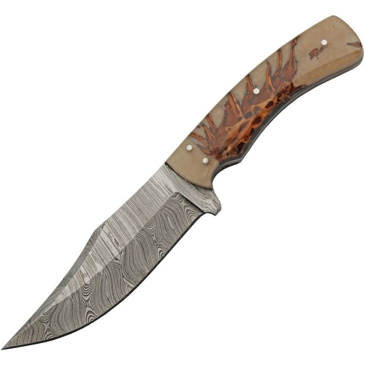 Couteau Bowie Damas 256 Couches Pine Ranch Hunter Manche Acrylique Etui Cuir DM1328 - Livraison Gratuite