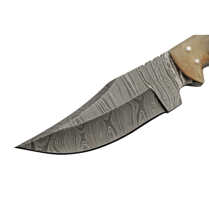 Couteau Bowie Damas 256 Couches Pine Ranch Hunter Manche Acrylique Etui Cuir DM1328 - Livraison Gratuite