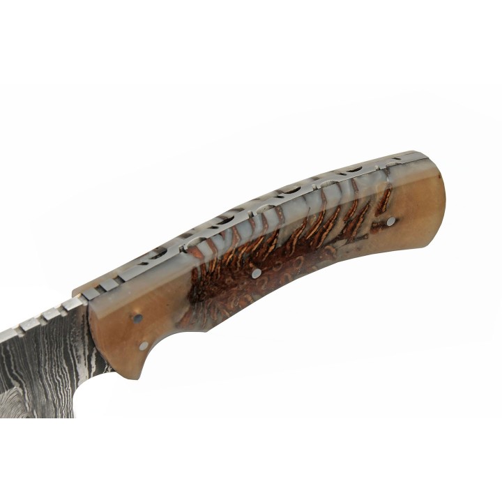 Couteau Bowie Damas 256 Couches Pine Ranch Hunter Manche Acrylique Etui Cuir DM1328 - Livraison Gratuite