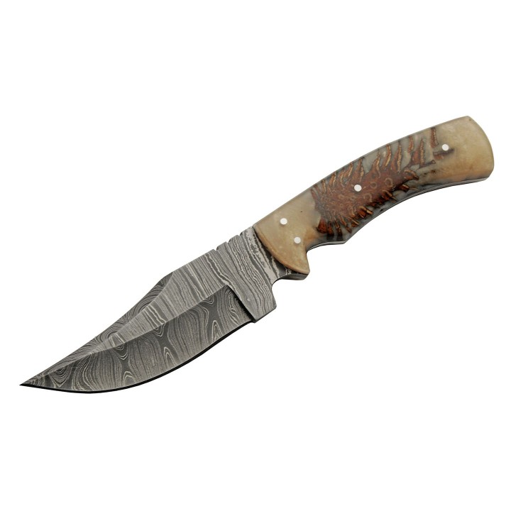 Couteau Bowie Damas 256 Couches Pine Ranch Hunter Manche Acrylique Etui Cuir DM1328 - Livraison Gratuite