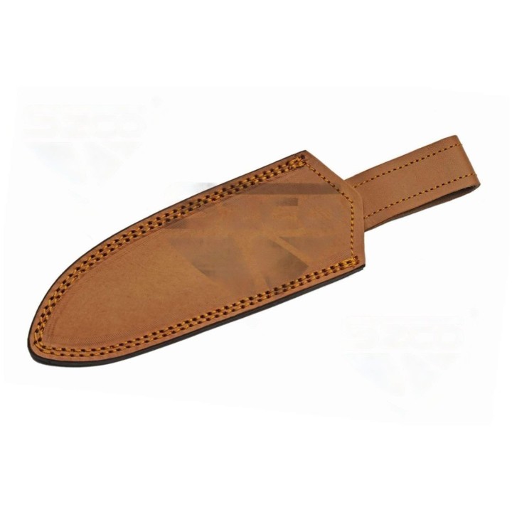 Couteau Bowie Damas 256 Couches Golden Yellow Skinner Manche Bois Etui Cuir DM1331 - Livraison Gratuite