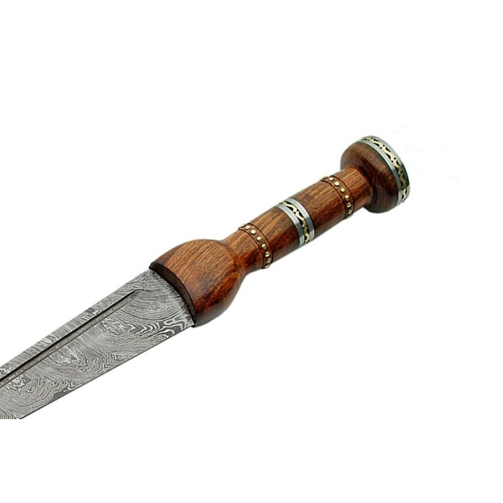 Couteau Damas Scottish Dirk Lame Acier Damas 256 Couches Manche Bois Etui Cuir DM1060 - Livraison Gratuite