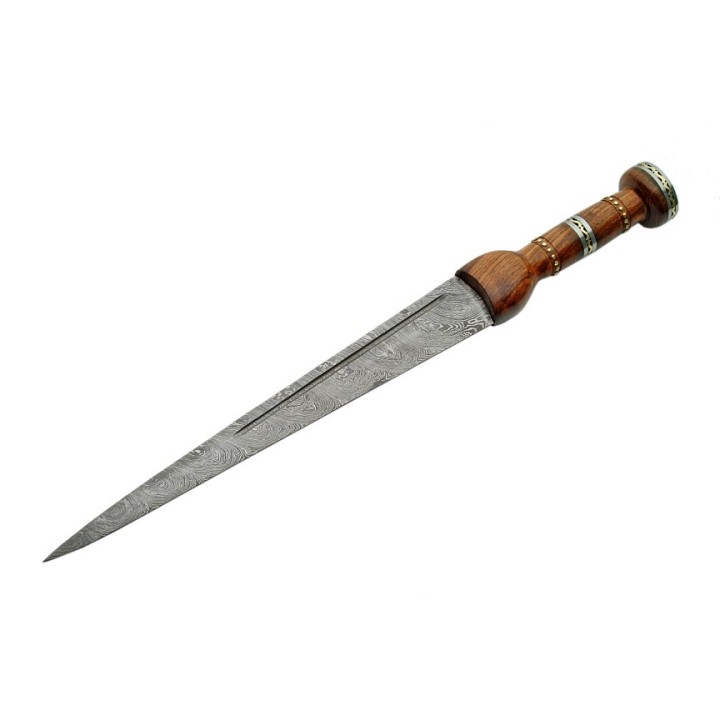 Couteau Damas Scottish Dirk Lame Acier Damas 256 Couches Manche Bois Etui Cuir DM1060 - Livraison Gratuite