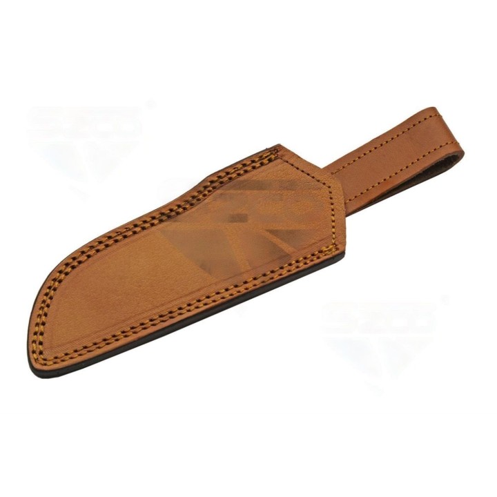 Couteau Bowie Damas 256 Couches Blue River Hunter Manche Bois Etui Cuir DM1334 - Livraison Gratuite