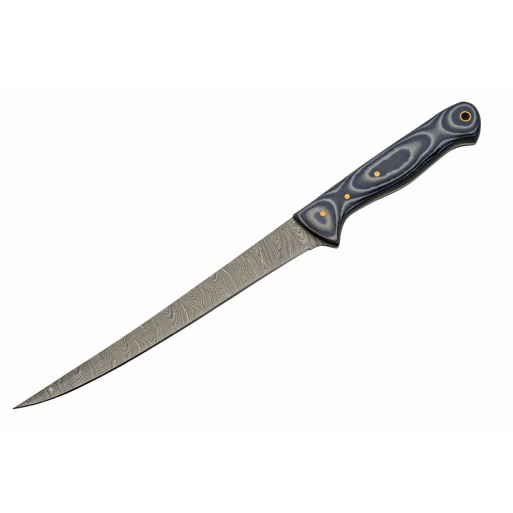 Couteau Fish Fillet Damas 256 Couches Manche Micarta Etui Cuir DM1319 - Livraison Gratuite