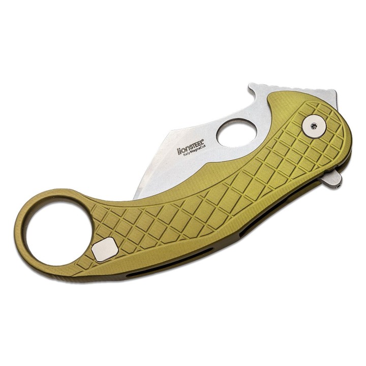 Couteau Karambit LionSteel L.E.One Green Lame Acier CPM-MagnaCut Manche Aluminium Clip Italy LSTLE1AGS - Livraison Gratuite