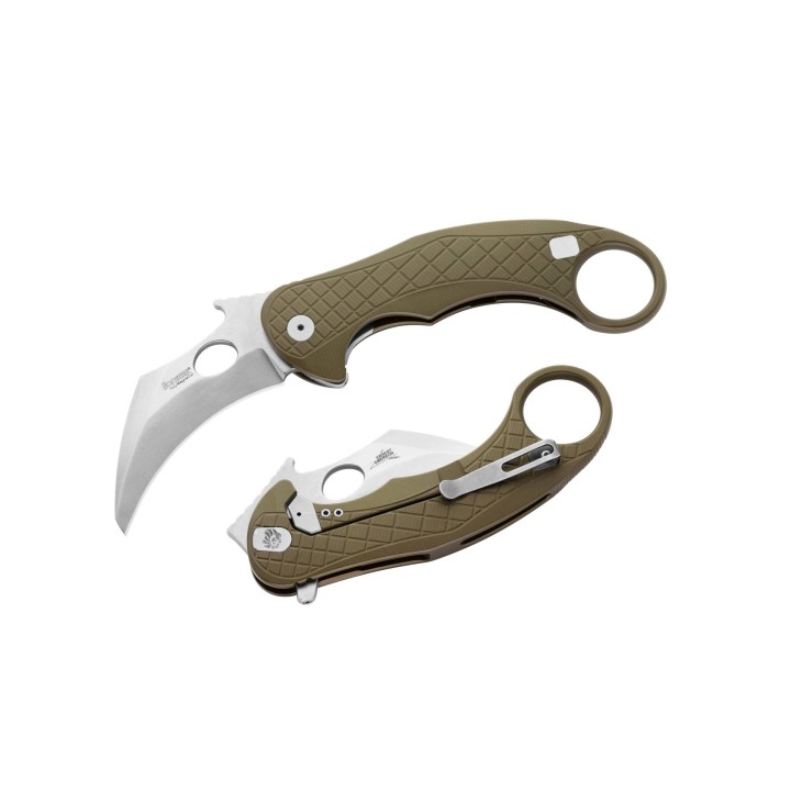 Couteau Karambit LionSteel L.E.One Green Lame Acier CPM-MagnaCut Manche Aluminium Clip Italy LSTLE1AGS - Livraison Gratuite