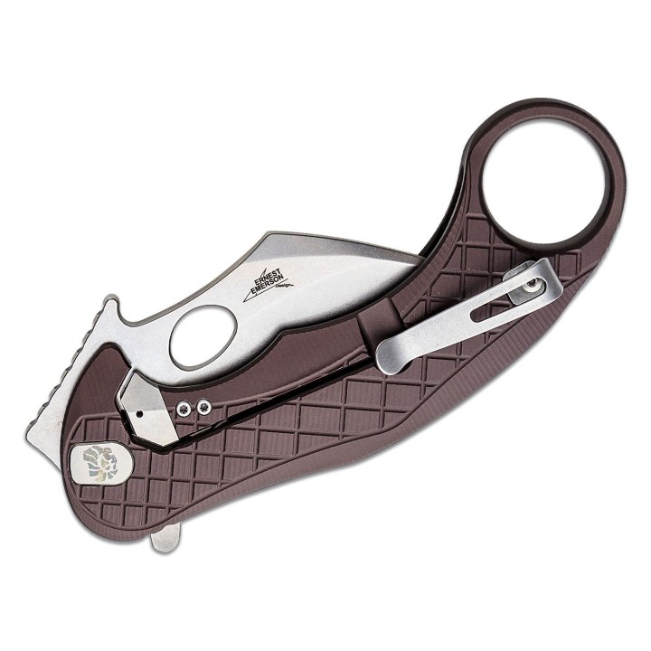 Couteau Karambit LionSteel L.E.One Brown Lame Acier CPM-MagnaCut Manche Aluminium Clip Italy LSTLE1AGS - Livraison Gratuite