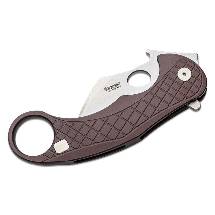 Couteau Karambit LionSteel L.E.One Brown Lame Acier CPM-MagnaCut Manche Aluminium Clip Italy LSTLE1AGS - Livraison Gratuite