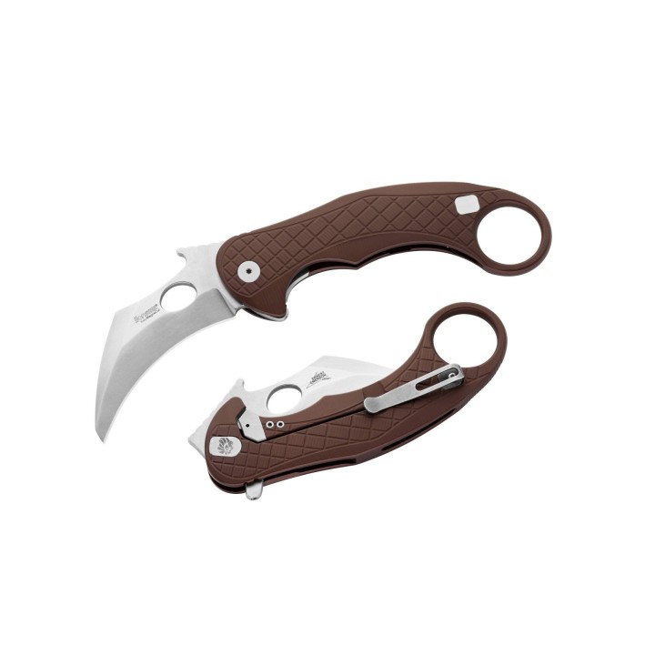 Couteau Karambit LionSteel L.E.One Brown Lame Acier CPM-MagnaCut Manche Aluminium Clip Italy LSTLE1AGS - Livraison Gratuite