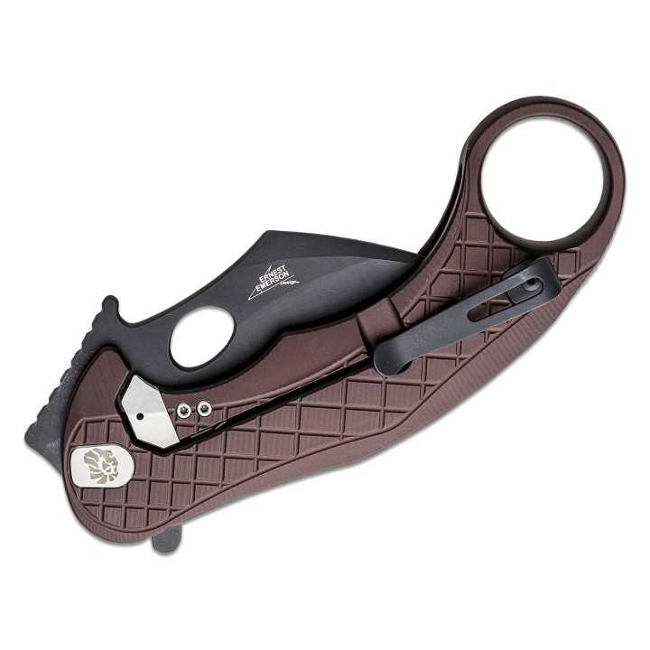 Couteau Karambit LionSteel L.E.One Brown Lame Acier CPM-MagnaCut Black Manche Alu Clip Italy LSTLE1AEB - Livraison Gratuite