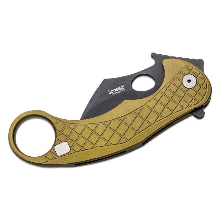 Couteau Karambit LionSteel L.E.One Green Lame Acier CPM-MagnaCut Black Manche Alu Clip Italy LSTLE1AGB - Livraison Gratuite