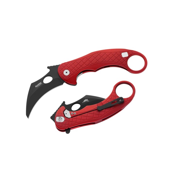 Couteau Karambit LionSteel L.E.One Red Lame Acier CPM-MagnaCut Black Manche Alu Clip Italy LSTLE1ARB - Livraison Gratuite