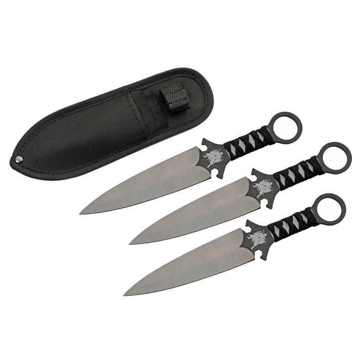 Set de 6 Couteaux de Lancer Ninja Throwing Set Manche Corde Acier Inox Etui Nylon CN211547X2 - Livraison Gratuite