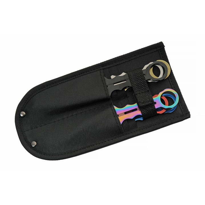 Lot de 6 Couteaux de Lancer de Cirque Lame Acier Inox Etui Nylon CN211555 - Livraison Gratuite