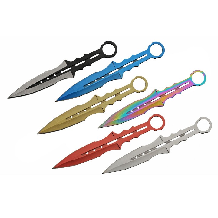 Lot de 6 Couteaux de Lancer de Cirque Lame Acier Inox Etui Nylon CN211555 - Livraison Gratuite