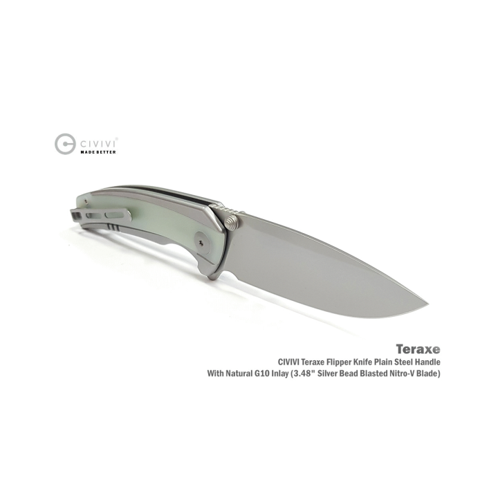 Couteau CIVIVI Teraxe Jade Lame Acier Nitro-V Bead Blasted Manche G10 IKBS Framelock Clip CIVC200362 - Livraison Gratuite