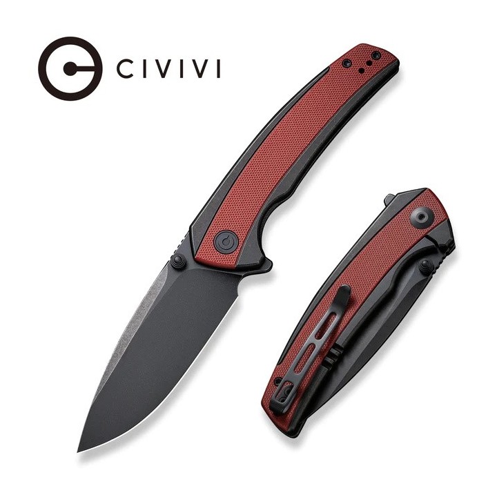 Couteau CIVIVI Teraxe Burgundy Lame Acier Nitro-V Black Stonewash Manche G10 IKBS Framelock Clip CIVC200361 - Livraison Gratuite
